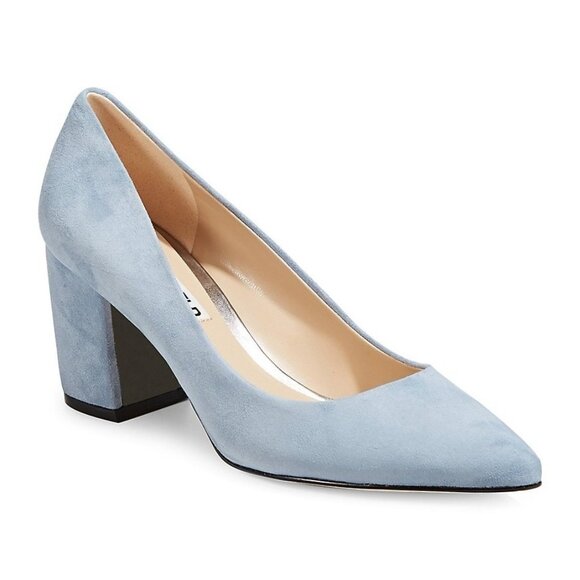 Karl Lagerfeld Paris Addie Leather Pumps Womens 9 Blue Suede Heels - Picture 1 of 13